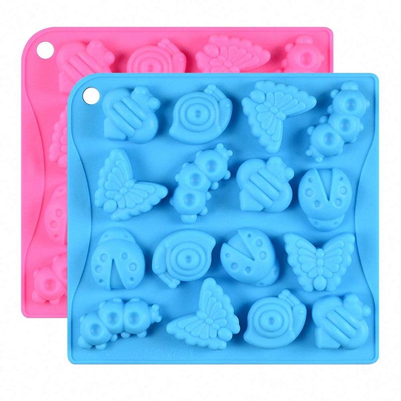 HiParty 2Pcs 16 Cavity Insect Silicone Molds Butterfly Snail Ladybug Bee Bug Chocolate Candy Mold Insects Crayon Wax Melt Mini Soap Mould Ice Cube Tray (Random Colors) - Image 1